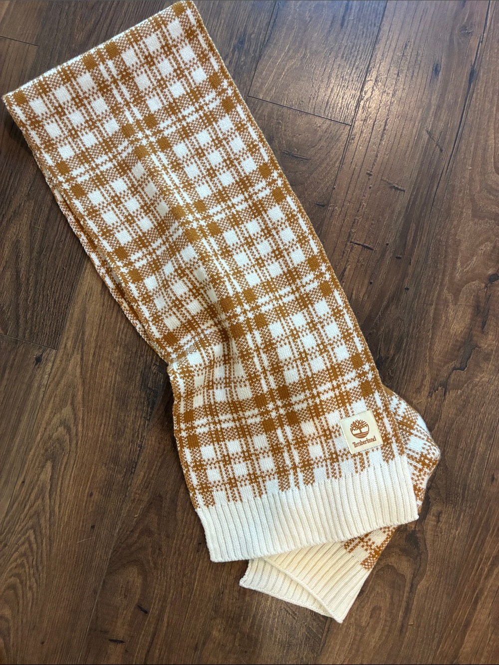 Timberland Cream & Mustard Plaid Knit Scarf
